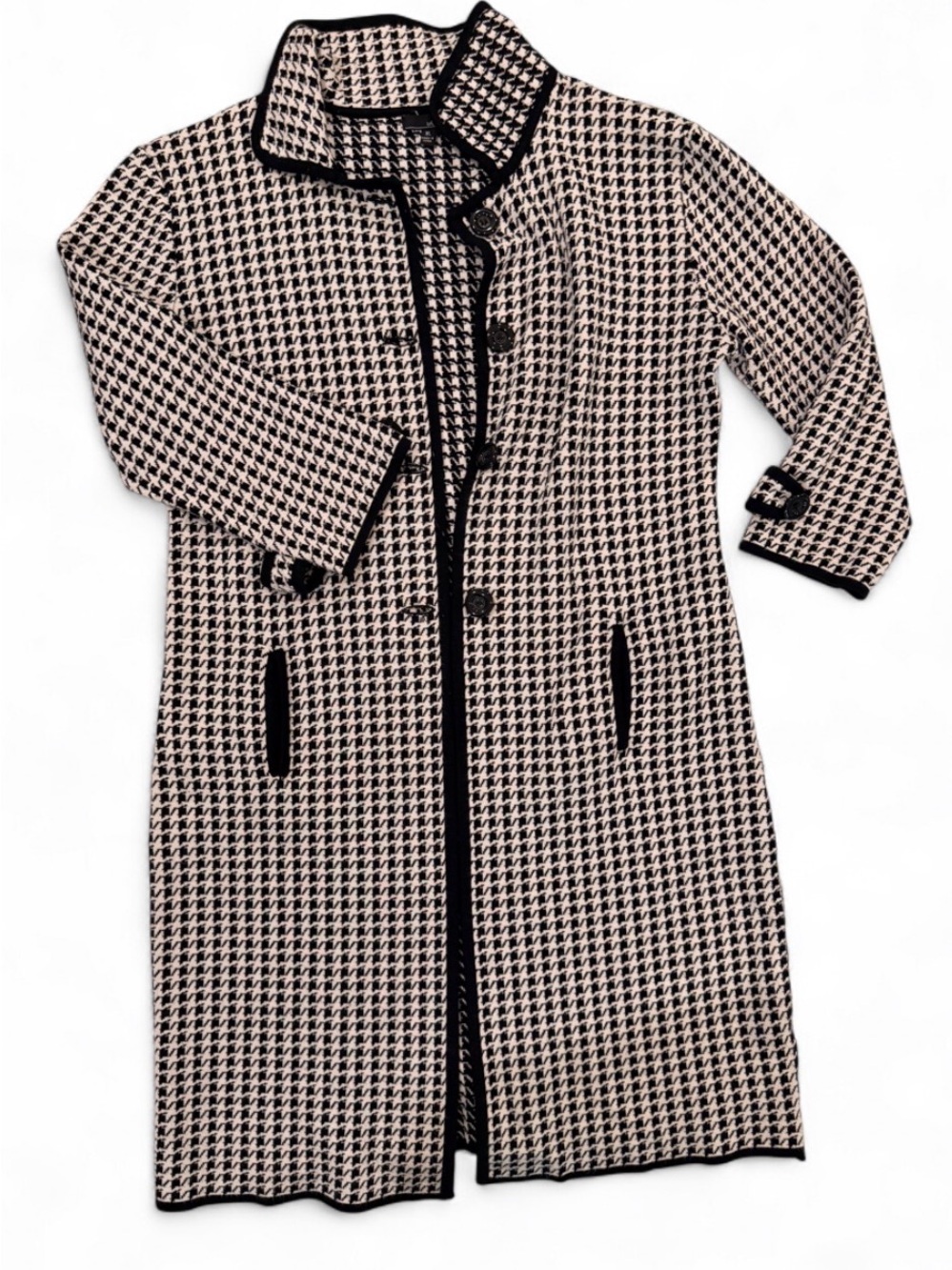 Willi Smith Black & White Houndstooth Long Knit Duster Coat Cardigan XL